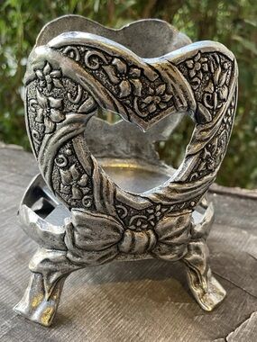 VTG 1996 Yankee Candle CARSON large jar pewter candle holder heart design